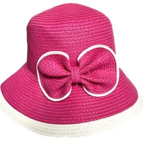 Magid Hats Pink & White Sun Hat With Large Bow One Size Wide Brim Bucket